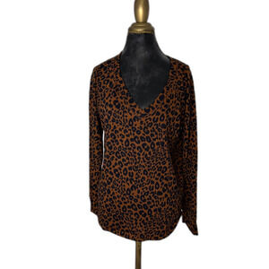 Sanctuary Women’s XL Leopard Print Long Sleeve V-Neck Top Brown Black